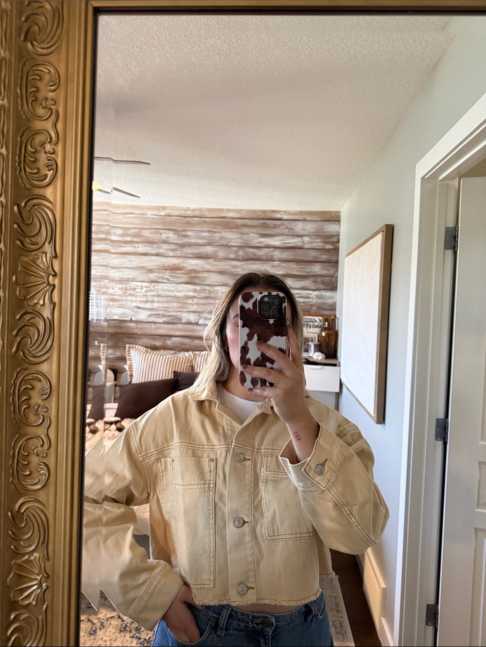 ZARA Cropped Oversized Beige Utility Jacket